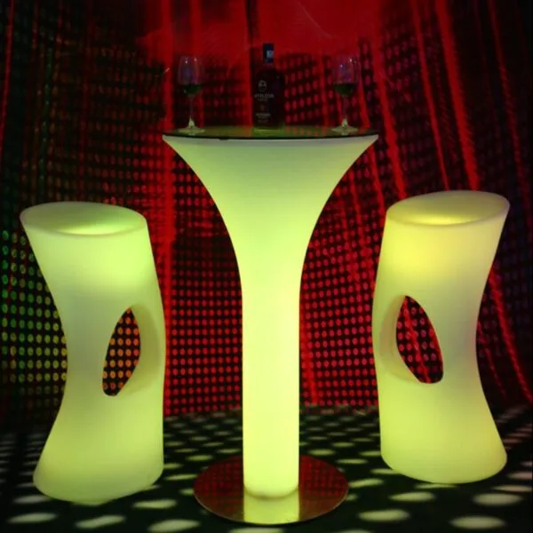 cocktail table led party furniture RGB Round Glass Colorful stainless steel base Outdoor led bar furniture set table and chair - Image 5