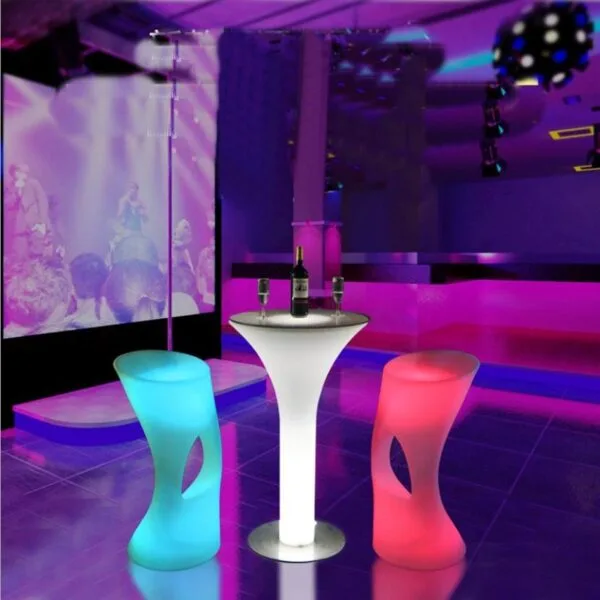cocktail table led party furniture RGB Round Glass Colorful stainless steel base Outdoor led bar furniture set table and chair - Image 4