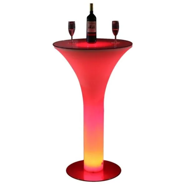 cocktail table led party furniture RGB Round Glass Colorful stainless steel base Outdoor led bar furniture set table and chair - Image 3