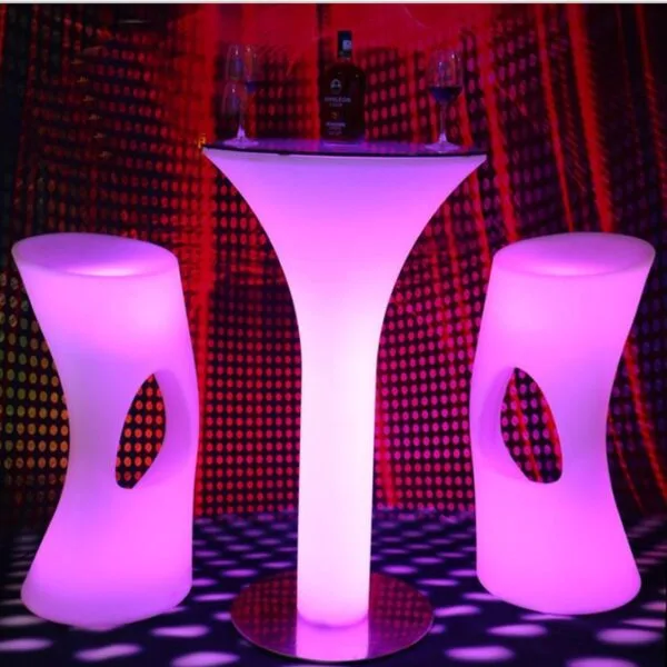 cocktail table led party furniture RGB Round Glass Colorful stainless steel base Outdoor led bar furniture set table and chair - Image 6