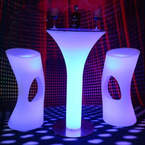 cocktail table led party furniture RGB Round Glass Colorful stainless steel base Outdoor led bar furniture set table and chair - Image 2